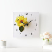 黄色のバラ(白い黒の数字) Wc スクエア壁時計 (ホーム)