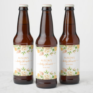 黄色のバラ 花 緑の女の子 ベビーシャワー ビールラベル