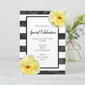 黄色のバラ、黒と白の水色のストライプ 招待状 (スタンド正面)
