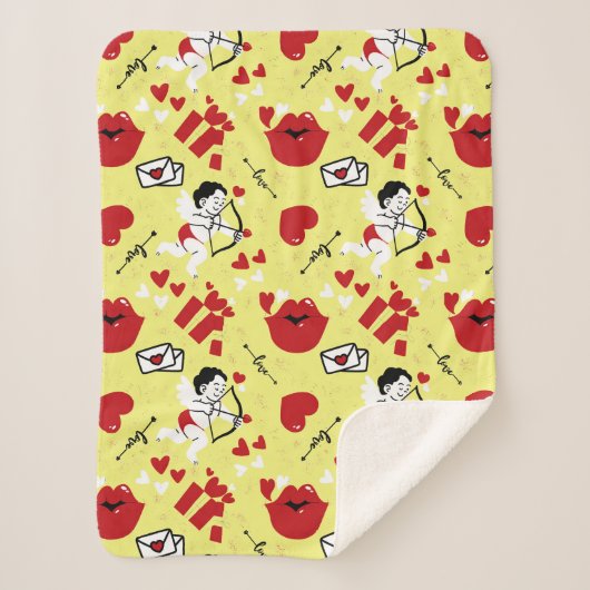 黄色のバレンタインの日のパターン シェルパブランケット (正面)