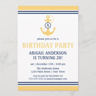 黄色のバースデ航海のーパーティー招待状といかり 招待状