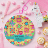 黄色のパッチワークキルトブロック名ハッピー退職 ペーパープレート (パーティー)