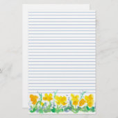 黄色のパンジーの花の水の色絵を描のライニング 便箋 (正面/裏面)