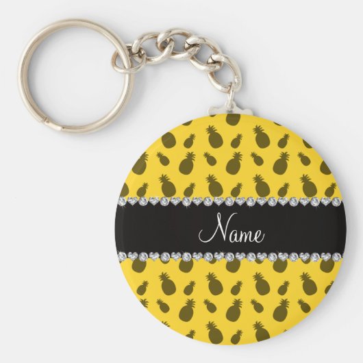 黄色のパーソナライズされたパイナップル模様 キーホルダー (正面)