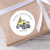 黄色のパーソナライズされたモンスタートラッククリスマスプレゼント ラウンドシール