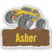 黄色のパーソナライズされたモンスタートラック名ラベル シール (正面)