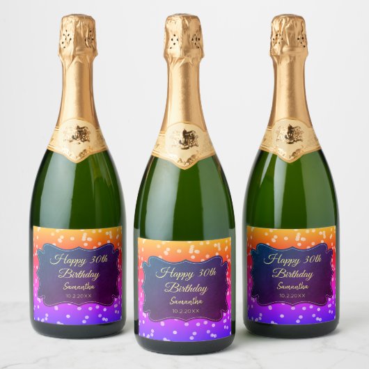 黄色のパープル コンフェッティ スパークリングワインラベル (ボトル)