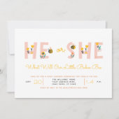 黄色のヒトまたは彼女 赤ちゃんの性別発表 何になる？ 招待状 (正面)