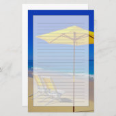 黄色のビーチの傘と椅子が手付きのまま 便箋 (正面/裏面)