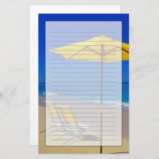 黄色のビーチの傘と椅子が手付きのまま 便箋 (正面/裏面)