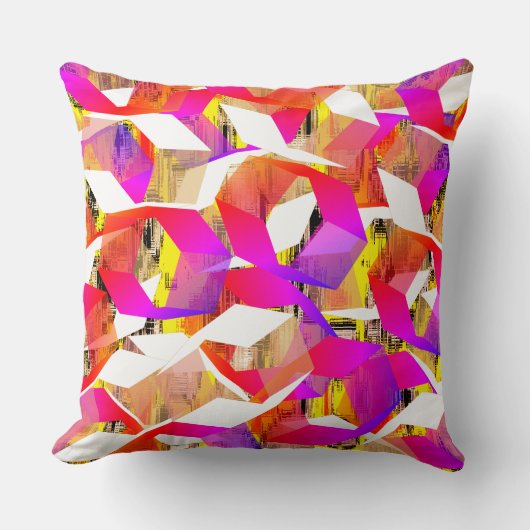 黄色のピクセル化された上の色とピンクの六角形 クッション (正面)