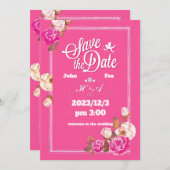 黄色のピンクのバラと愛の天使 招待状 (正面/裏面)