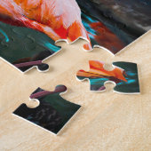 黄色のピンクのフラミンゴの鳥が挑戦違う ジグソーパズル (側面)