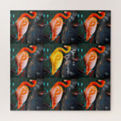 黄色のピンクのフラミンゴの鳥が挑戦違う ジグソーパズル (横)