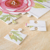 黄色のピンクのフローラ水の色の素朴な白い木 ジグソーパズル (側面)