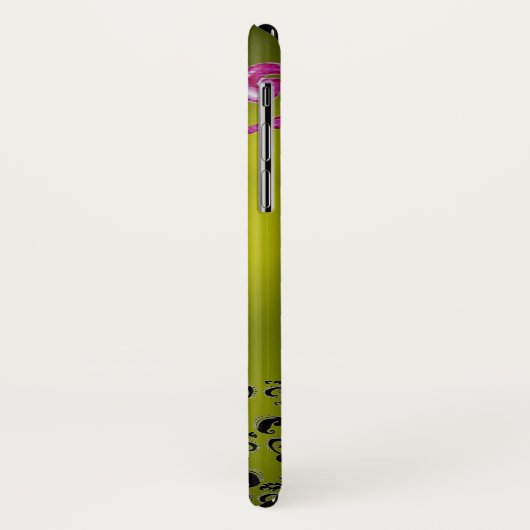 黄色のピンクのフローラ渦巻き、果実ダマスクモノグラム Case-Mate iPhoneケース (裏面/左)