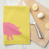 黄色のピンクのブタ キッチンタオル (四つ折り)