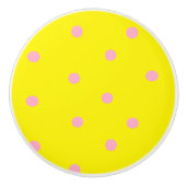 黄色のピンクの水玉模様 セラミックノブ (正面)