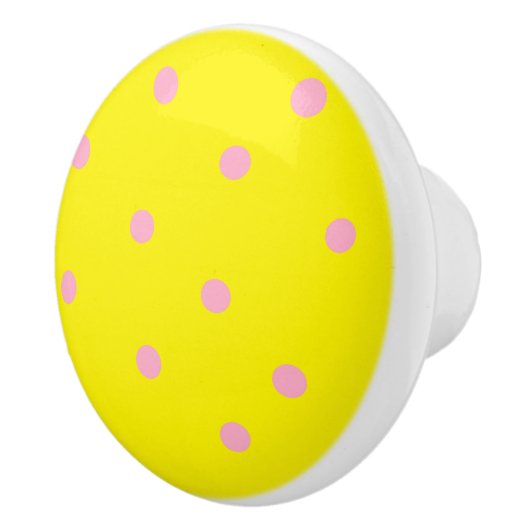 黄色のピンクの水玉模様 セラミックノブ (右)