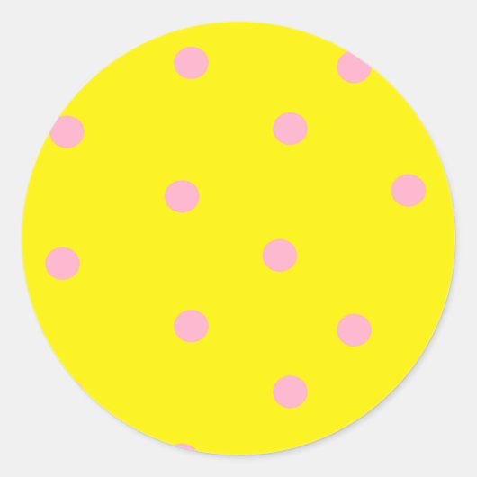 黄色のピンクの水玉模様 ラウンドシール (正面)