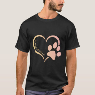 黄色のピンクの犬のポープリントプリントに私のハート犬 Tシャツ