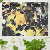 黄色のピンクの花のパターンフローラデジタルアート キッチンタオル (折り畳み)