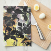 黄色のピンクの花のパターンフローラデジタルアート キッチンタオル (四つ折り)