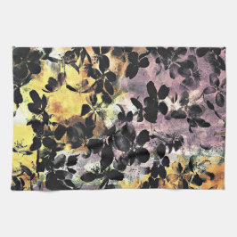 黄色のピンクの花のパターンフローラデジタルアート キッチンタオル