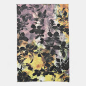 黄色のピンクの花のパターンフローラデジタルアート キッチンタオル (縦)