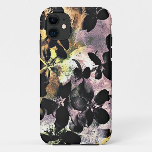 黄色のピンクの花のパターンフローラデジタルアート Case-Mate iPhoneケース (裏面)