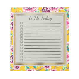 黄色のピンクの花の金ゴールドをメモ帳にする ノートパッド