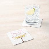 黄色のピンクの花の鳥のブライダルシャワーの感謝祭 スクエアペーパーコースター (インサイチュ)