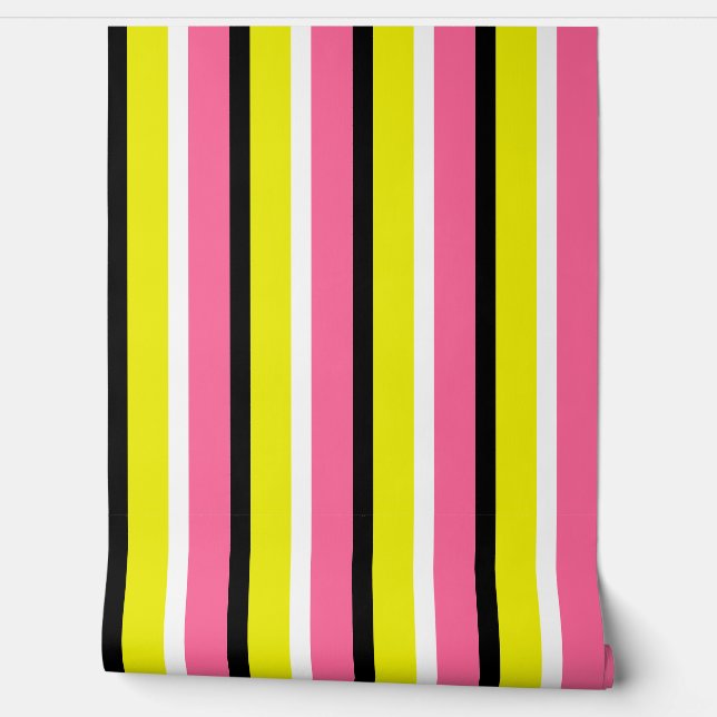 黄色のピンク色のストライプパターン 壁紙 (ほどく)