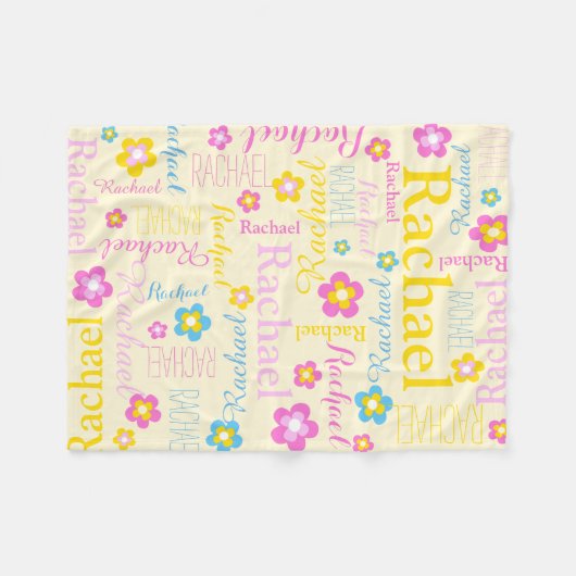 黄色のピンク色の女の子の名前ラシャエル花の毛布 フリースブランケット (正面(横))