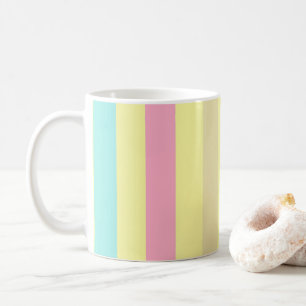 黄色のピンク、ブルーストライプ、ブラウン コーヒーマグカップ