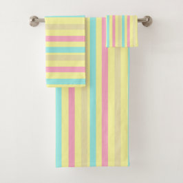 黄色のピンク、ブルーストライプ、ブラウン バスタオルセット