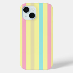 黄色のピンク、ブルーストライプ、ブラウン iPhone 15ケース