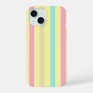 黄色のピンク、ブルーストライプ、ブラウン iPhone 15ケース