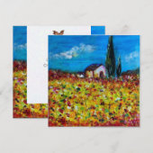 黄色のフィールド、赤、緑、紫、白 招待状 (正面/裏面)