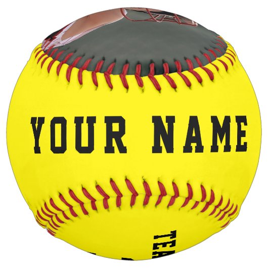 黄色のフォトプレーヤー名番号チーム ソフトボール (裏面)