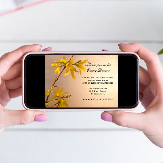 黄色のフォルシンシア花イースターディナー 招待状