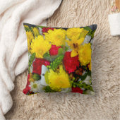 黄色のフラワーミックス枕 クッション (ブランケット)