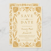 黄色のフローラとサンシャインウェディング日付を保存 招待状 (正面/裏面)