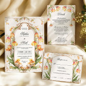 黄色のフローラと緑結婚の詳細カード