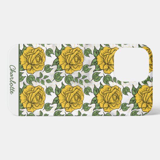 黄色のフローラのシームレスなパタパーソナライズされたーン名 iPhoneケース (裏面横)