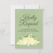 黄色のフローラのセージ緑の親切に対応結婚する 出欠カード (正面)