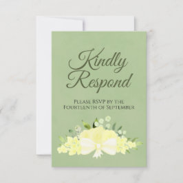 黄色のフローラのセージ緑の親切に対応結婚する 出欠カード