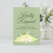 黄色のフローラのセージ緑の親切に対応結婚する 出欠カード (スタンド正面)