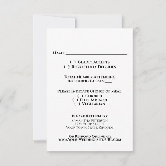 黄色のフローラのセージ緑の親切に対応結婚する 出欠カード (裏面)