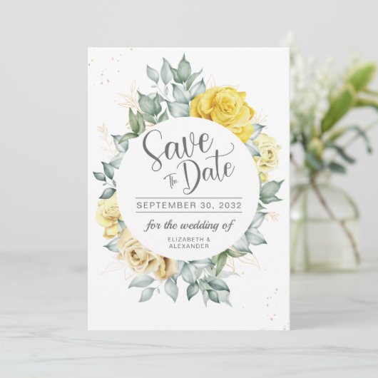 黄色のフローラの上品な緑結婚の夏 セーブザデート (スタンド正面)